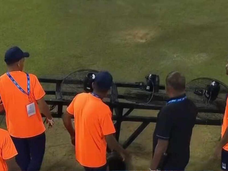 IND vs PAK: Watch: Umpires And Ground Staff Use Fans To Dry Up The Stadium