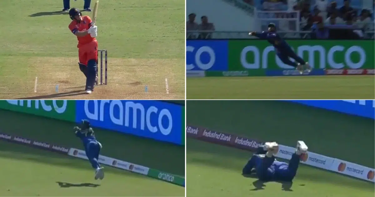 Charith Asalanka catch - Logan van Beek