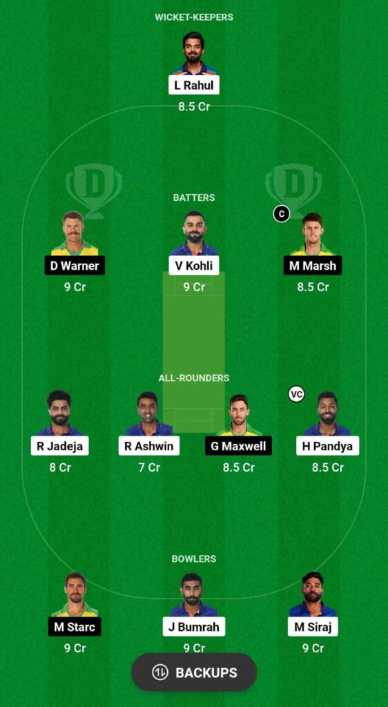 IND vs AUS Dream11 Prediction Fantasy Cricket Tips Dream11 Team ICC World Cup 2023 