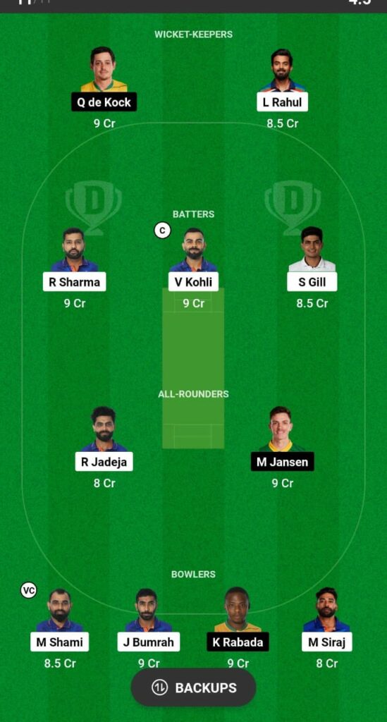 IND vs SA Dream11 Prediction Fantasy Cricket Tips Dream11 Team ICC World Cup 2023