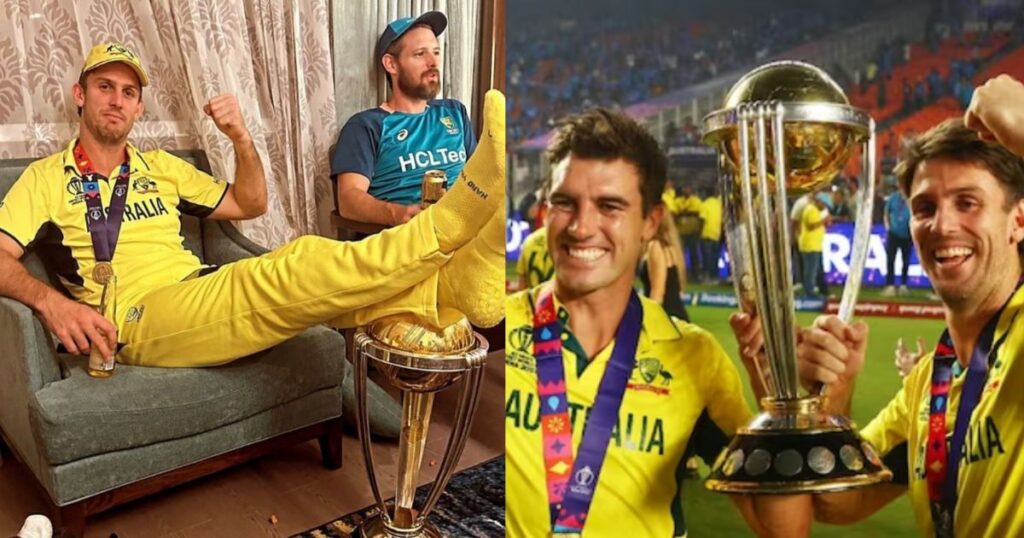 Mitchell Marsh Rests His Legs On World Cup Trophy As He Celebrates ...