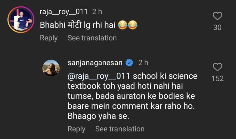 Sanjana Ganesan Instagram Reply