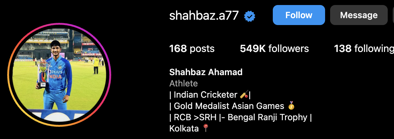Shahbaz Ahmed's Instagram bio
