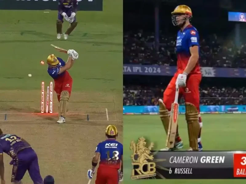 Watch: Andre Russell has the last laugh as he rattles Cameron Green with a stunner in RCB vs KKR clash