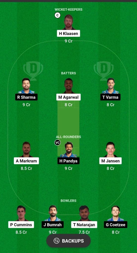 SRH vs MI Dream11 Prediction Fantasy Cricket Tips Dream11 Team IPL 2024 