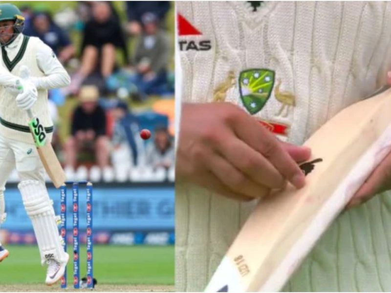 Usman Khawaja forced to peel off banned dove sticker from his bat during second innings of Wellington Test