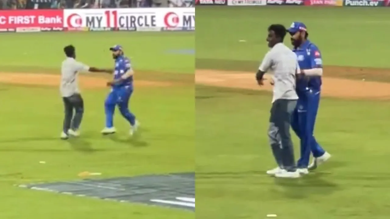 Rohit Sharma’s terrifying encounter with pitch invader in a huge security breach during MI vs RR